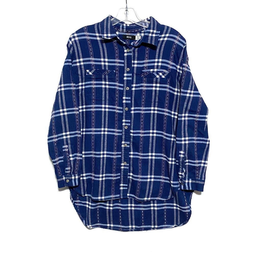BDG Obie Plaid Flannel Boyfriend Button Shirt Womens XS Flowy Oversized Boho Y2K